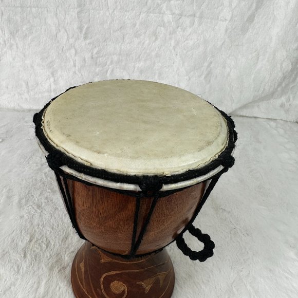 Djembe Drum Hand Carved Bongo African Inspired Music Decor Natural wood - Picture 2 of 10